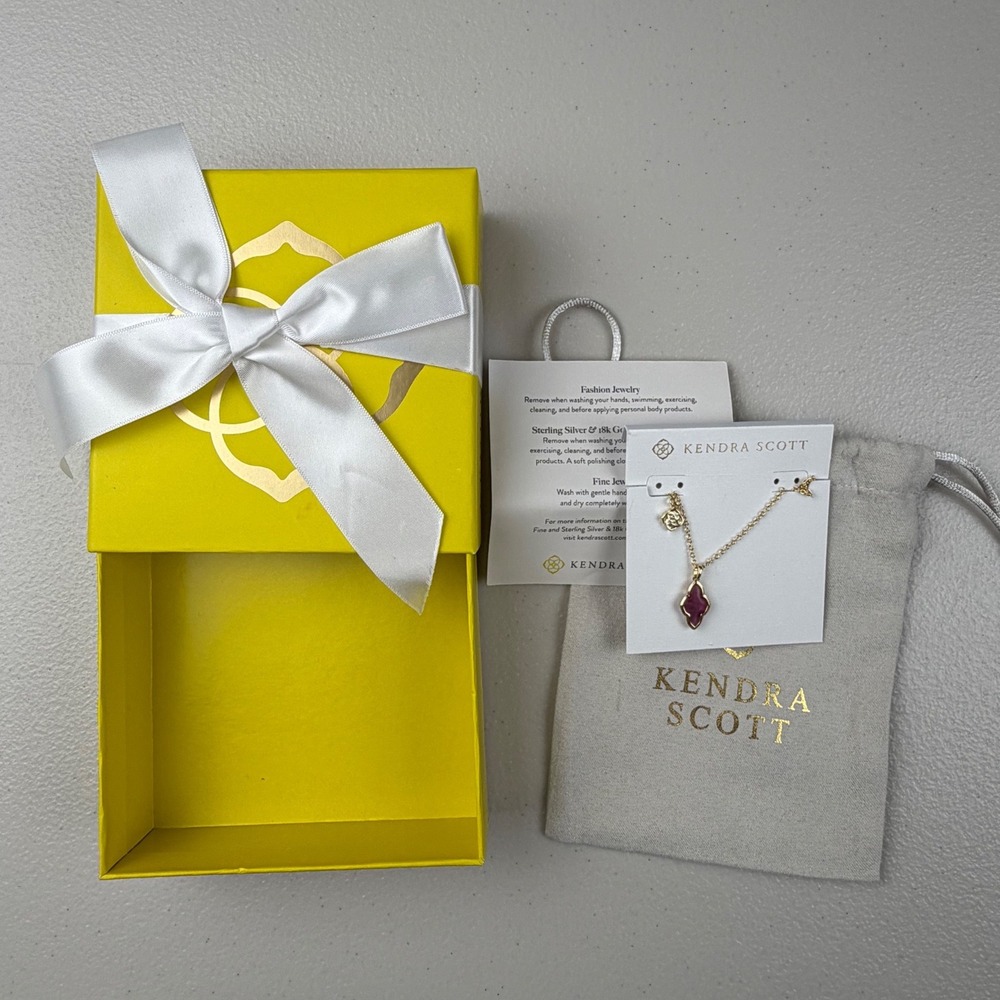Kendra Scott Abbie Short Pendant‎ Necklace Gold Pink Rhodonite 9608853282 NEW